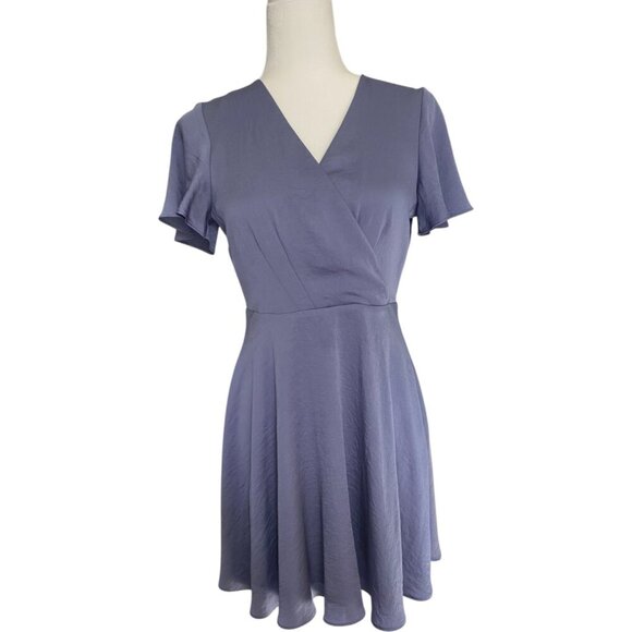 Express Blue Grey Satin Wrap Dress - Picture 4 of 5